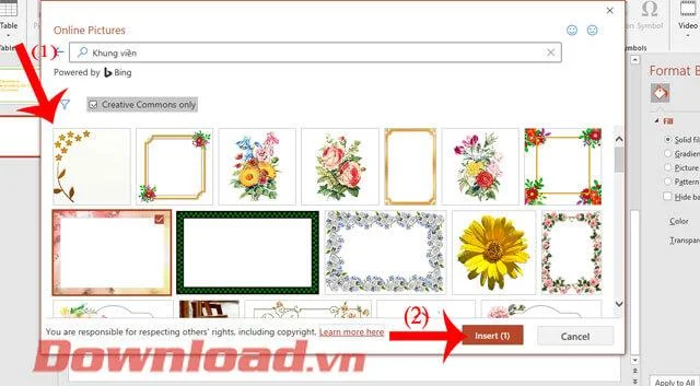 Instructions to create a border on PowerPoint