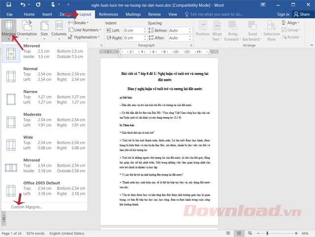 Word'de 2 taraflı yazdırılan sayfaları simetrik olarak hizalama