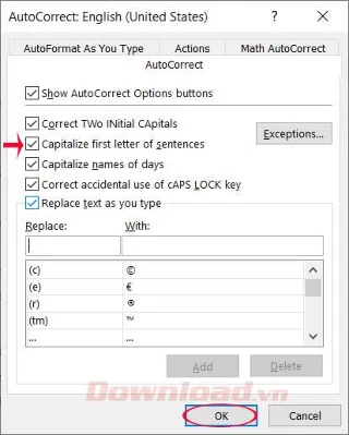 How to enable auto-capitalization of the first letter of a sentence in Excel