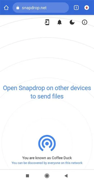 SnapDrop을 사용하여 파일을 선택하는 화면