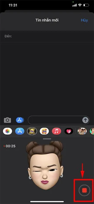 Petunjuk untuk mengirim pesan suara Memoji sesuai dengan gerakan wajah di iPhone
