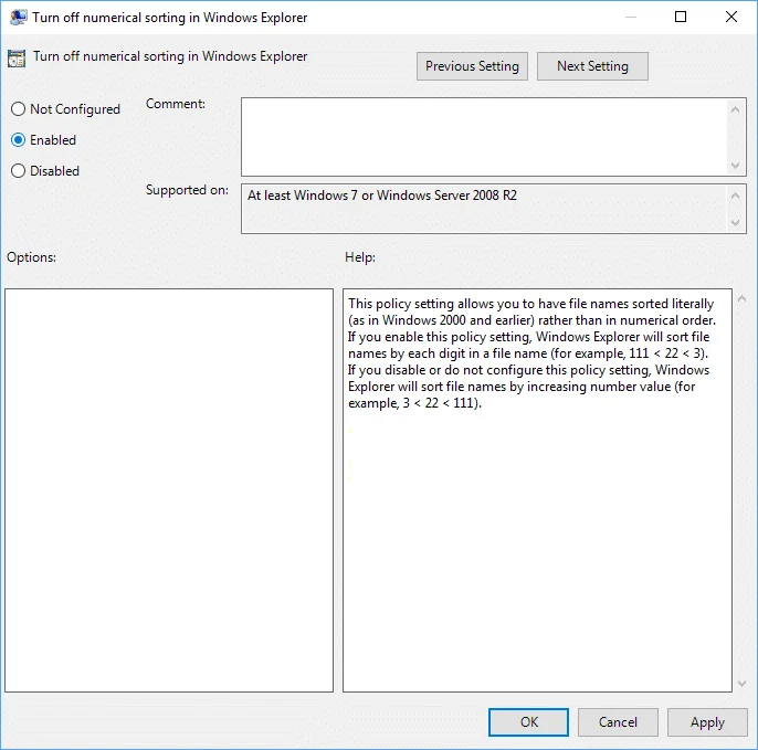 Dayakan atau Lumpuhkan Isih Berangka dalam Penjelajah Fail dalam Windows 10