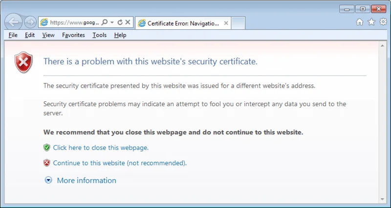 Fix Er is een probleem met het beveiligingscertificaat van deze website