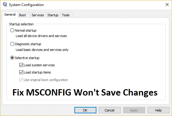 Betulkan MSCONFIG Tidak Akan Menyimpan Perubahan pada Windows 10