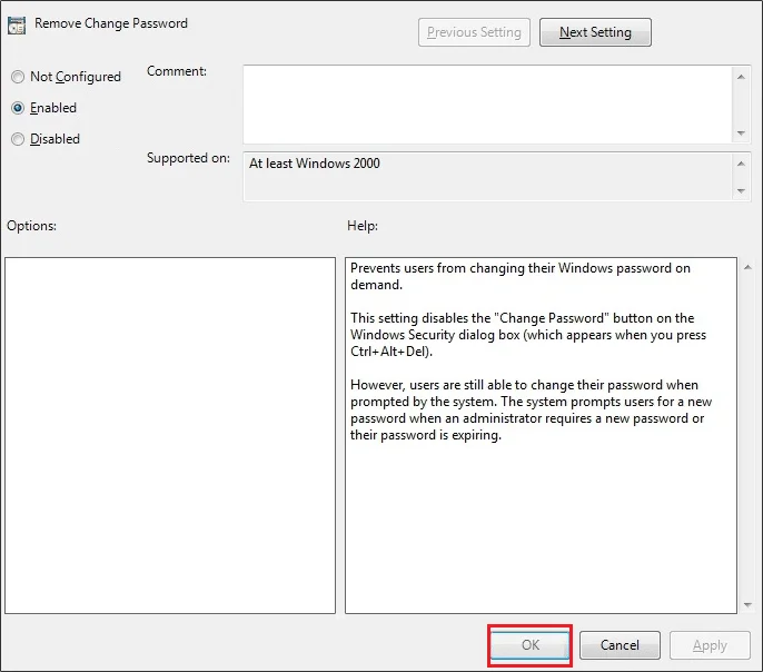 Hoe te voorkomen dat gebruikers het wachtwoord wijzigen in Windows 10