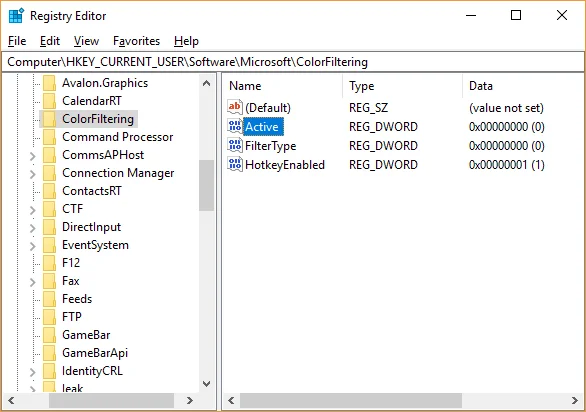 Schakel kleurenfilters in of uit in Windows 10