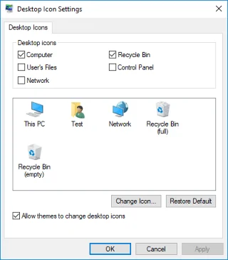 اسمح أو امنع سمات Windows 10 لتغيير رموز سطح المكتب