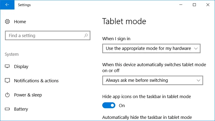 Windows10でタブレットモードに切り替える方法