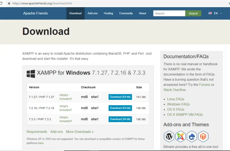 Windows10にXAMPPをインストールして構成する