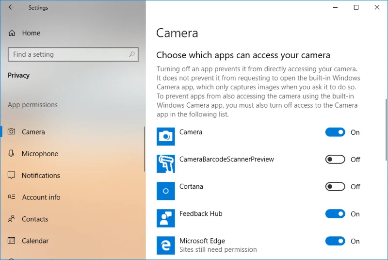 在 Windows 10 中允許或拒絕應用程序訪問相機