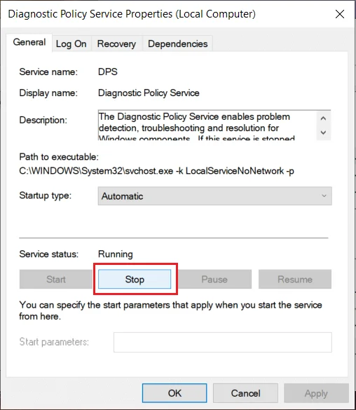 Fix De Diagnostics Policy Service is niet actief Fout