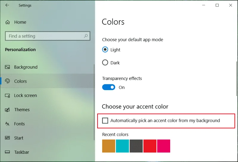 在 Windows 10 中更改開始菜單、任務欄、操作中心和標題欄的顏色