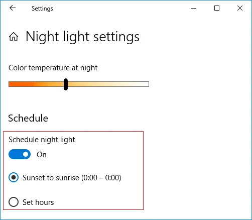 Nachtlampje in- of uitschakelen in Windows 10