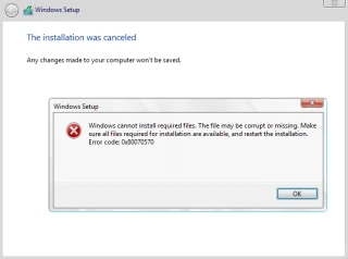 Fix Windows kan vereiste bestanden niet installeren 0x80070570