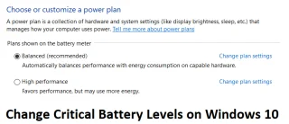 Verander kritieke batterijniveaus op Windows 10
