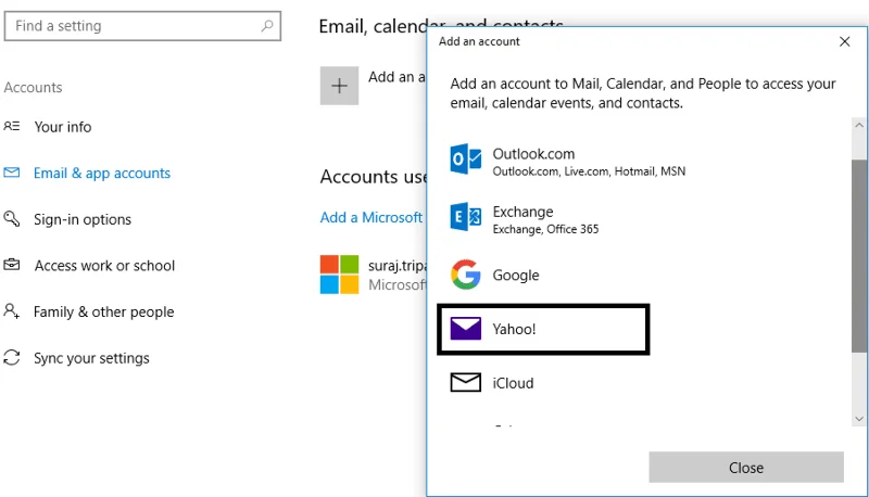 Windows10メールアプリでYahooメールアカウントを設定する