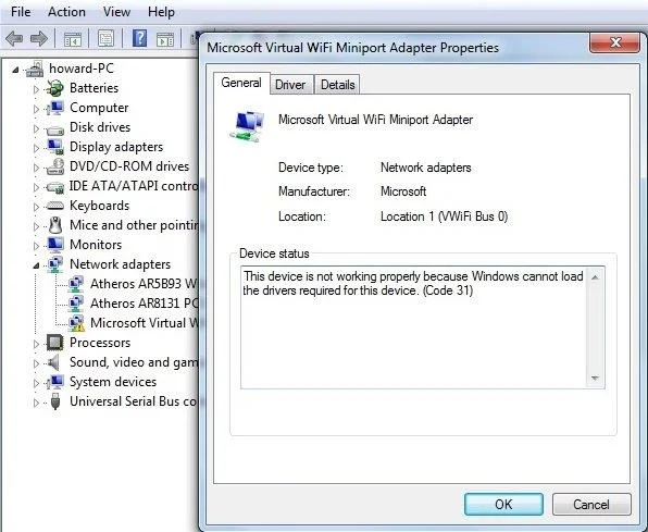 Microsoft Virtual Wifi Miniport Adapter 驅動程序問題 [已解決]