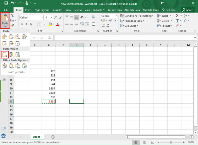 如何在 Excel 中復制和粘貼沒有公式的值