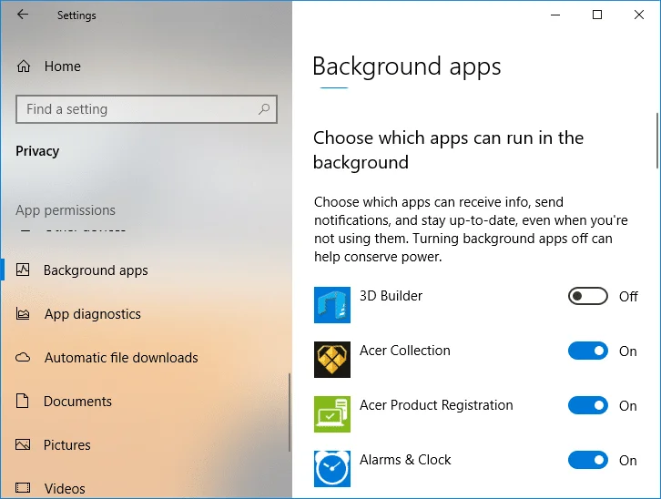Windows10でバックグラウンドアプリを無効にする方法
