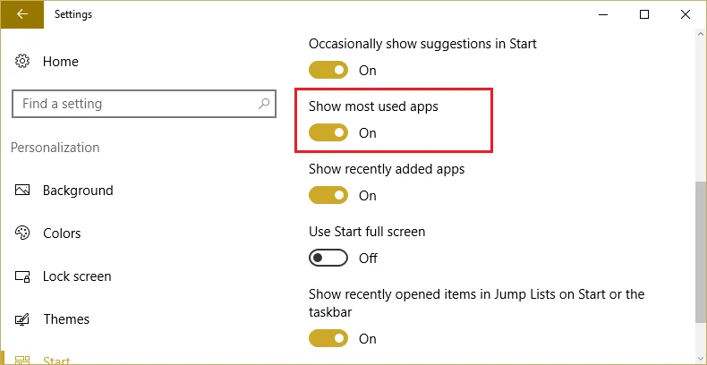 Fix Toon meest gebruikte apps-instelling is grijs weergegeven in Windows 10