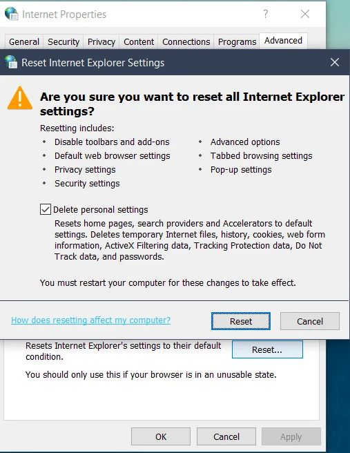 Solucionar el error de recuperación de la página web en Internet Explorer