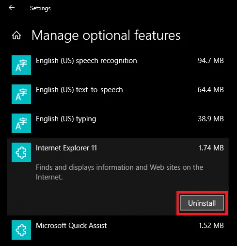 Internet Explorer verwijderen uit Windows 10