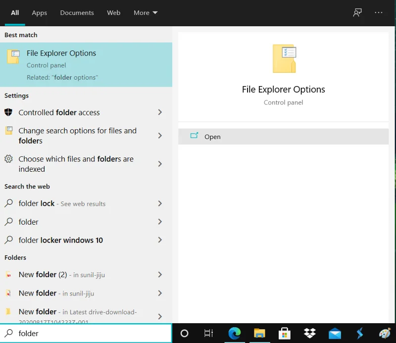 Cara Membuka Pilihan Folder dalam Windows 10
