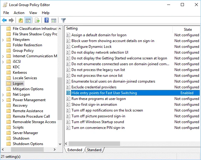 Cara Mendayakan atau Lumpuhkan Penukaran Pengguna Pantas dalam Windows 10