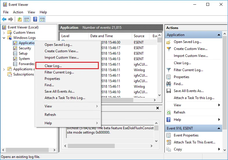 Cara Mengosongkan Semua Log Peristiwa dalam Pemapar Acara dalam Windows 10