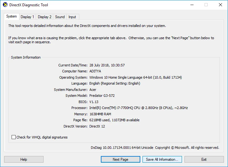 Cara menggunakan Alat Diagnostik DirectX dalam Windows 10