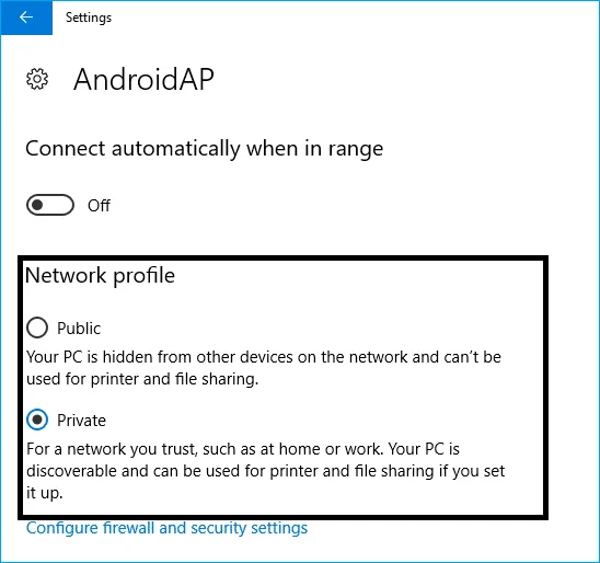 Windows10でパブリックネットワークからプライベートネットワークに変更