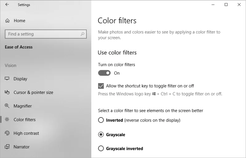Schakel kleurenfilters in of uit in Windows 10