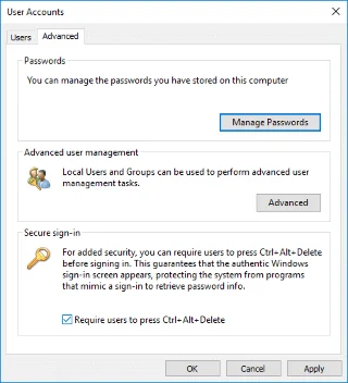 تمكين أو تعطيل تسجيل الدخول الآمن في نظام التشغيل Windows 10