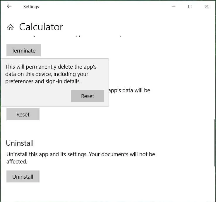 Rekenmachine repareren werkt niet in Windows 10