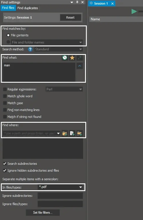 複数のPDFファイル内のテキストを検索する