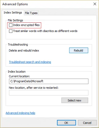 Dayakan atau Lumpuhkan Pengindeksan Fail Disulitkan Dalam Windows 10