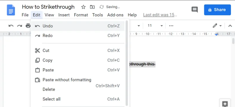Googleドキュメントでテキストを取り消し線で消す方法