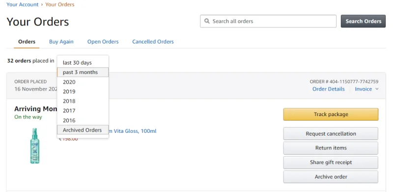 Cara Menemukan Pesanan yang Diarsipkan di Amazon