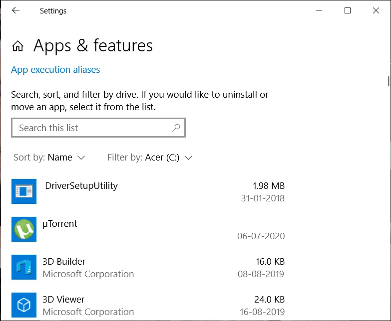 Geïnstalleerde programma's naar een andere schijf verplaatsen in Windows 10