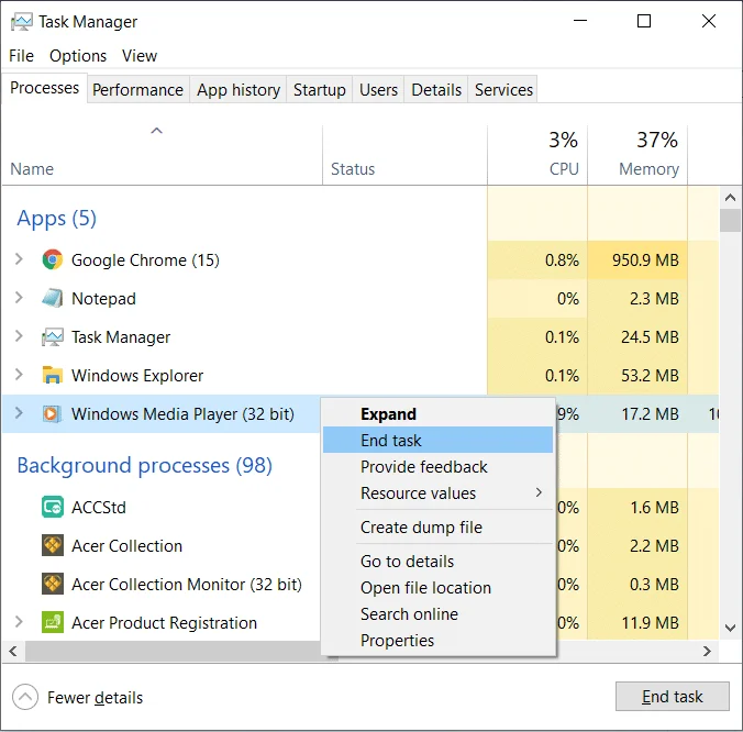 Windows MediaPlayerサーバーの実行失敗エラーを修正