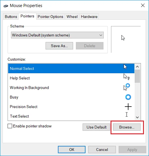 Windows10でマウスポインタを変更する方法