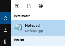 Barre de recherche Windows pour Bloc-notes