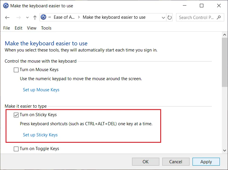 3 manieren om plaktoetsen in Windows 10 uit te schakelen
