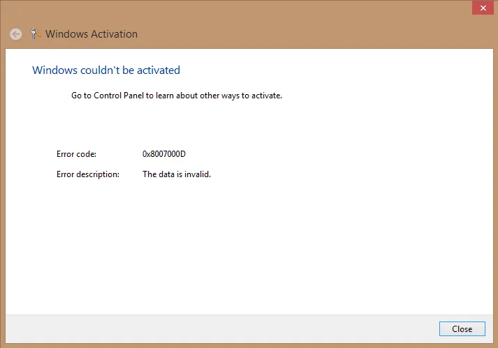 Fix Error Code 0x8007000D bij het activeren van Windows