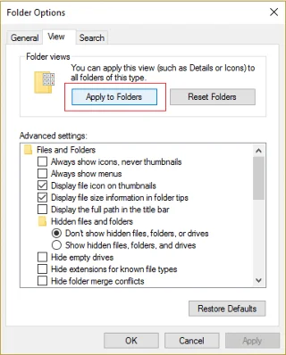 Instellingen voor mapweergave repareren die niet worden opgeslagen in Windows 10