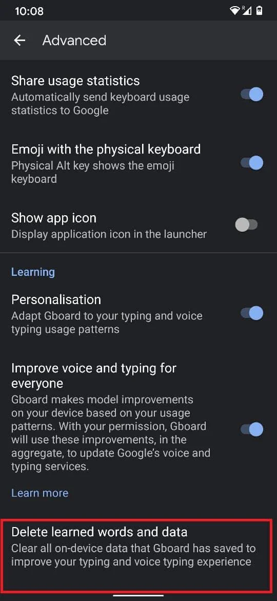 如何從 Android 上的鍵盤中刪除學習過的單詞 如何從 Android 上的鍵盤中刪除學習過的單詞