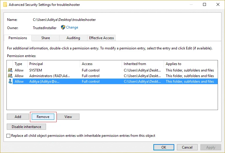 Herstel TrustedInstaller als bestandseigenaar in Windows 10