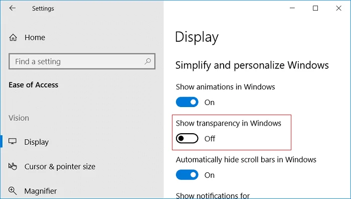 Transparantie-effecten in- of uitschakelen in Windows 10