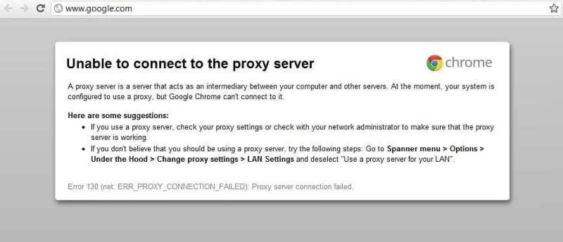 Fix Kan geen verbinding maken met de proxyserver Foutcode 130