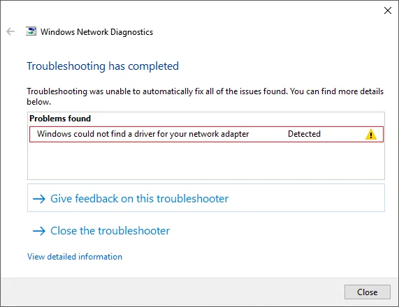 Windowsがネットワークアダプタのドライバを見つけることができませんでした[解決済み]